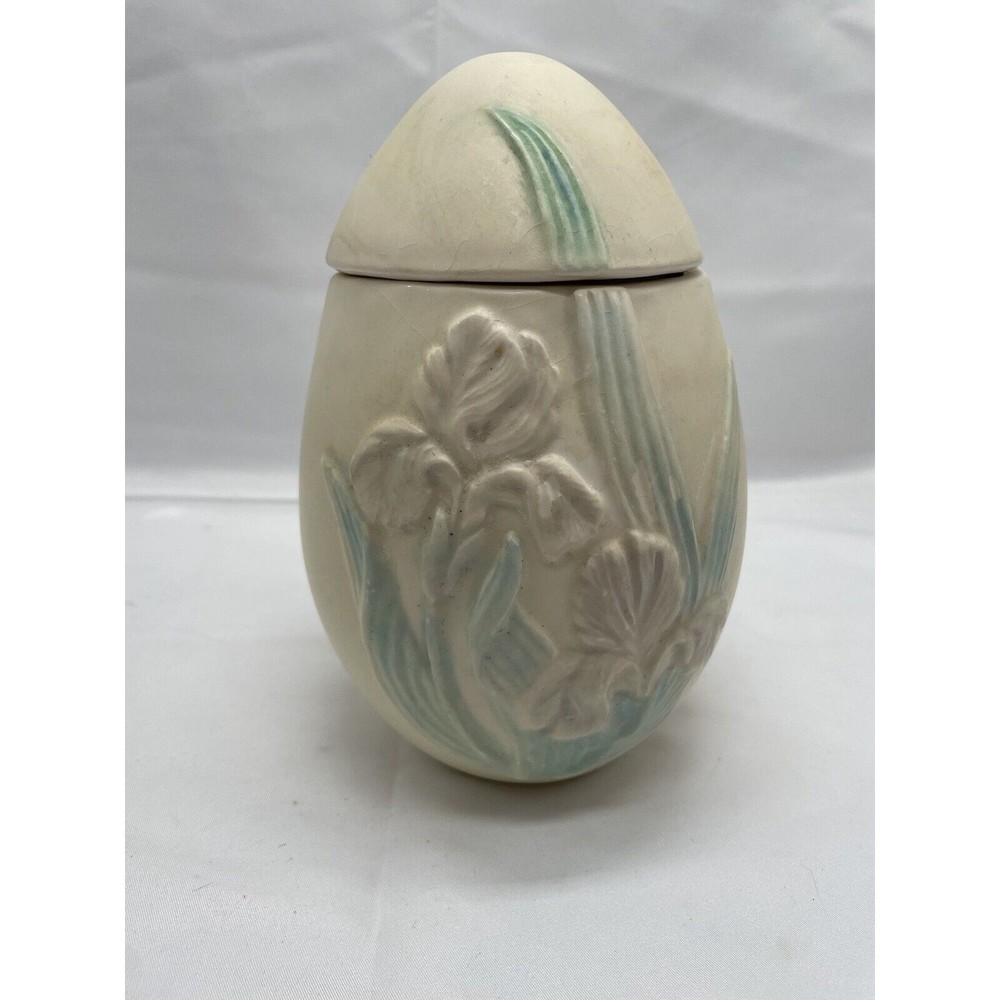 Egg Lidded Floral Lavender Iris 8 in Tall Ceramic Easter Spring